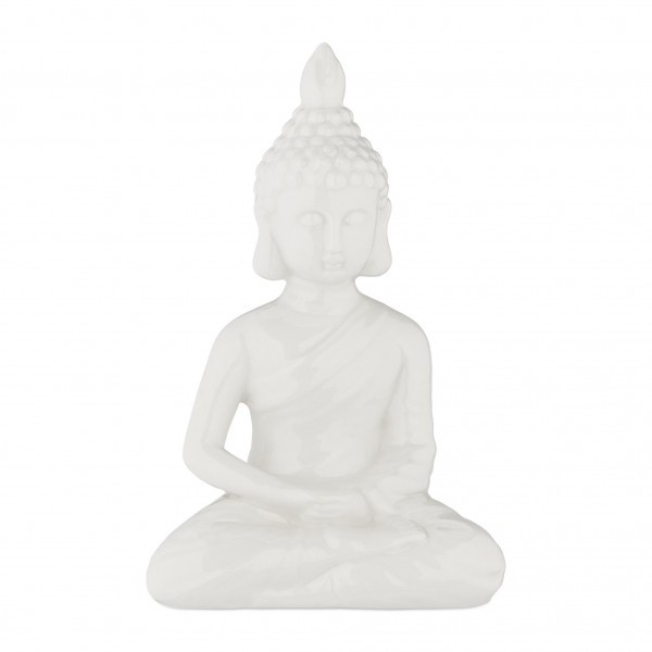 Relaxdays - Weisse Buddha Figur 18 cm, Weiss